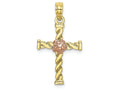 FJC Finejewelers 10k Two-tone Gold Twisted Cross with Pink Flower Charm