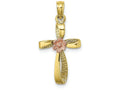 FJC Finejewelers 10k Two-tone Gold Twisted Cross with Pink Flower Center Charm