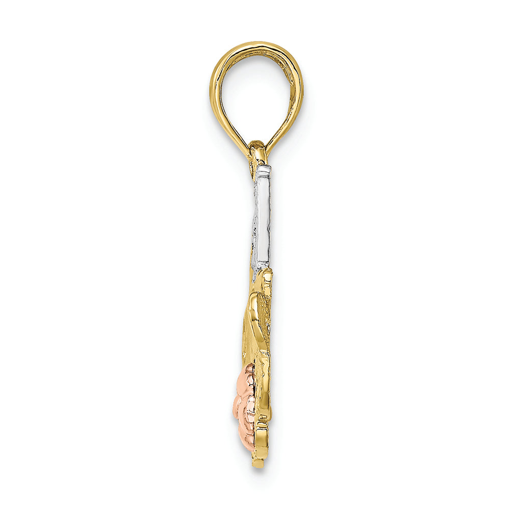 FJC Finejewelers 10k Two-tone Gold #1 Mom with Pink Flowertri-color Charm