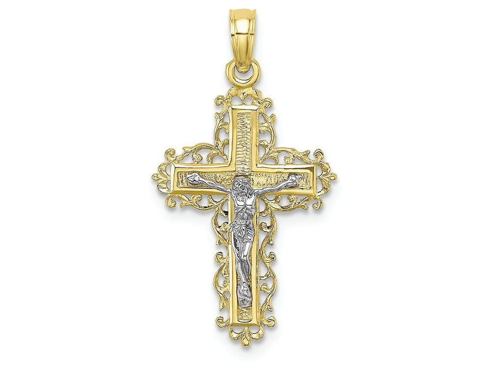FJC Finejewelers 10k Two-tone Gold Crucifix with Lace Trim White Jesus Charm