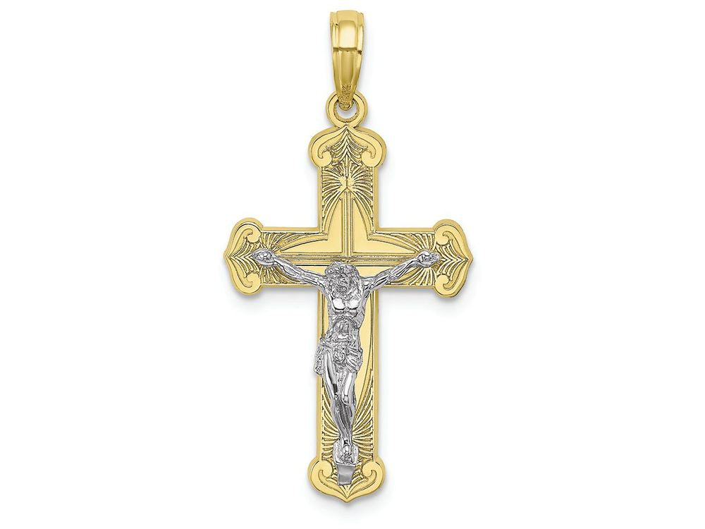 FJC Finejewelers 10k Two-tone Gold Crucifix Jesus On Engraved Cross Charm