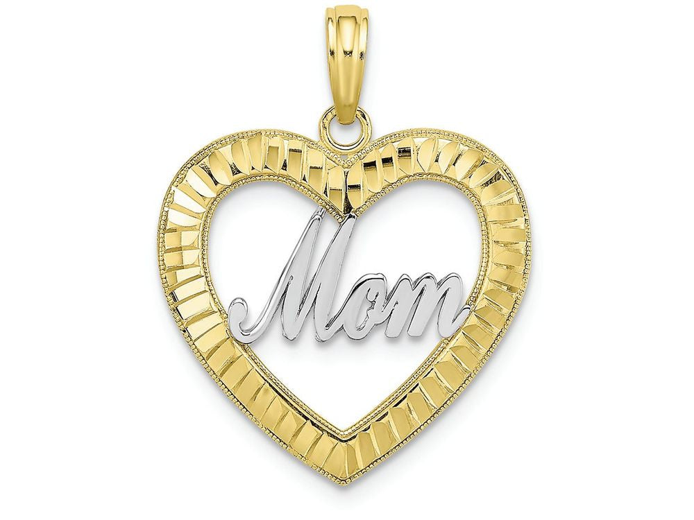FJC Finejewelers 10k Two-tone Gold Bright Cut Heart Frame Mom Inside Charm