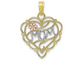 FJC Finejewelers 10k Two-tone Gold White Mom On Scallop Heart with Pink Flower Charm