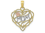 FJC Finejewelers 10k Two-tone Gold White Mom On Scallop Heart with Pink Flower Charm