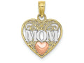 FJC Finejewelers 10k Two-tone Gold Wht Mom In Filigree Heart with Pink Hearttri-color Charm