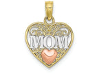 FJC Finejewelers 10k Two-tone Gold Wht Mom In Filigree Heart with Pink Hearttri-color Charm