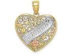 FJC Finejewelers 10k Yellow Gold with with Rhodium Wht Grandma In Filigree Heart with Pink Flowers Tri-color Charm
