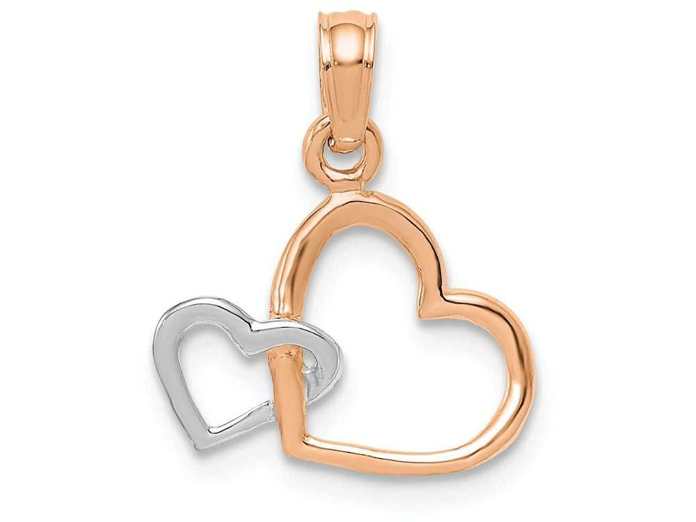 FJC Finejewelers 10k Two-tone Gold Two Tone Rose White Double Hearts Intertwined Charm