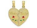 FJC Finejewelers 10k Yellow Gold Motherdaughter Breakable Heart with Enamel Flowers Charm