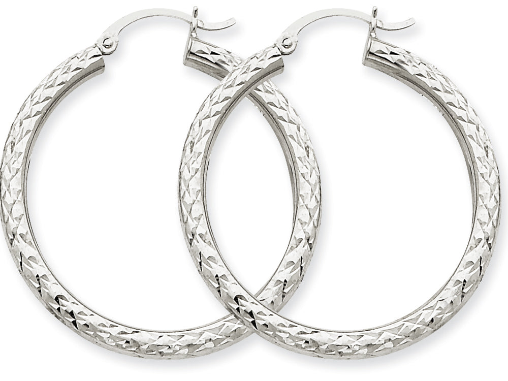 FJC Finejewelers 10k White Gold Bright-cut 3mm Round Hoop Earrings