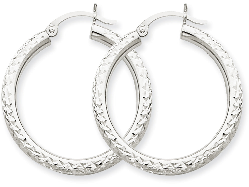 FJC Finejewelers 10k White Gold Bright-cut 3mm Round Hoop Earrings