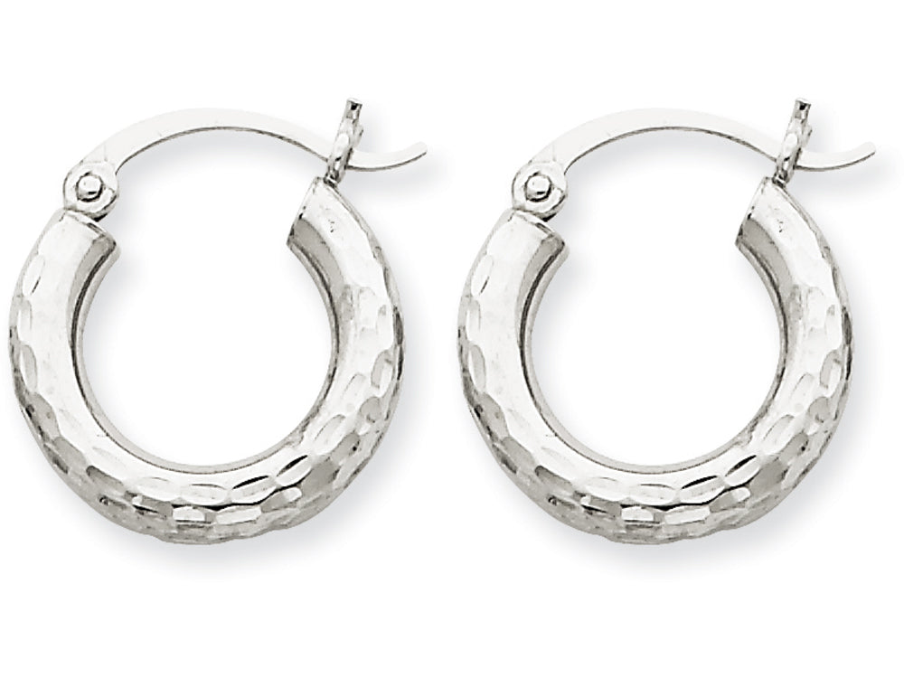 FJC Finejewelers 10k White Gold Bright-cut 3mm Round Hoop Earrings