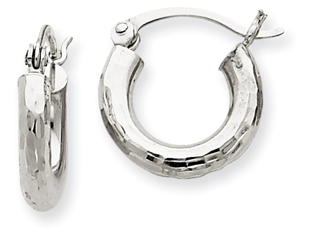 FJC Finejewelers 10k White Gold Bright-cut 3mm Round Hoop Earrings