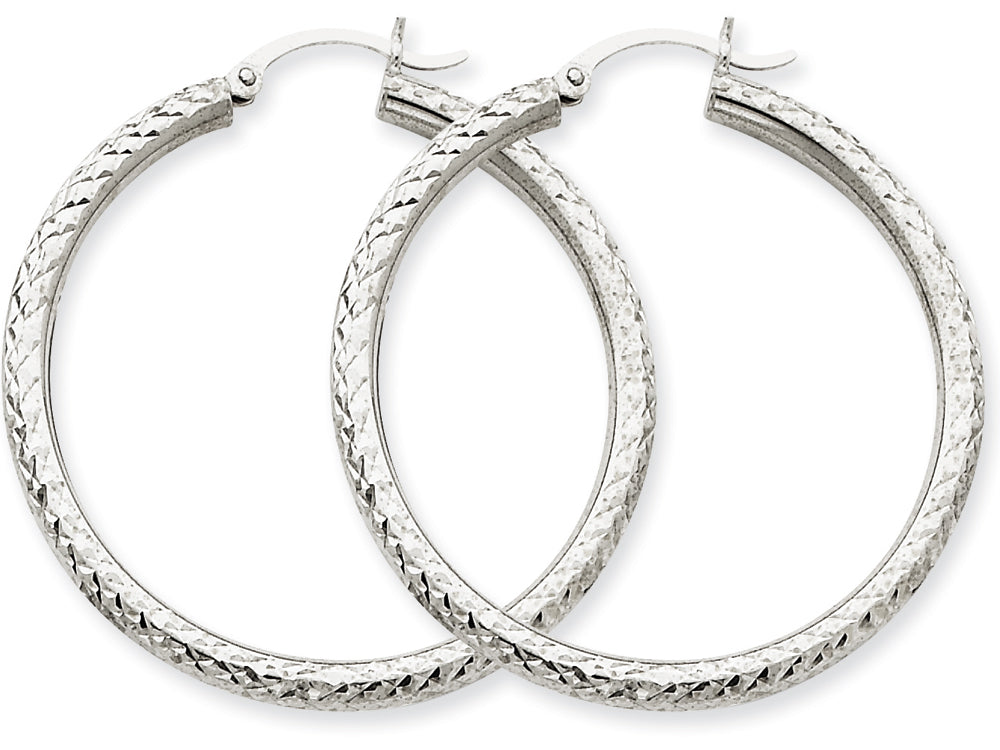 FJC Finejewelers 10k White Gold Bright-cut 3mm Round Hoop Earrings