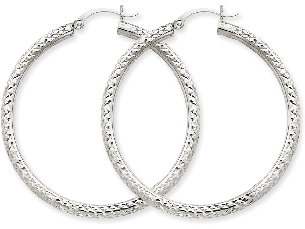 FJC Finejewelers 10k White Gold Bright-cut 3mm Round Hoop Earrings