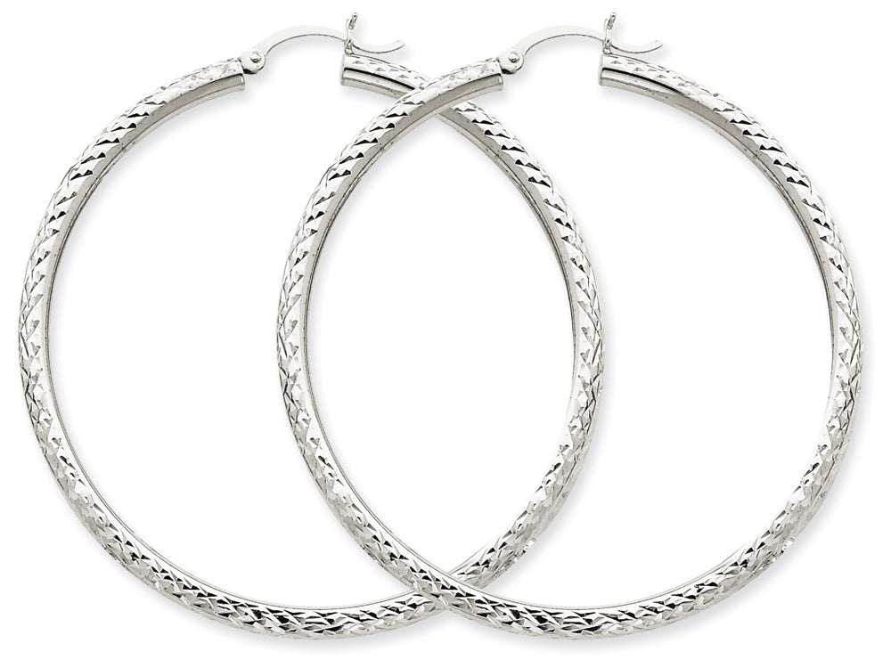 FJC Finejewelers 10k White Gold Bright-cut 3mm Round Hoop Earrings