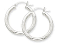 FJC Finejewelers 10k White Gold Satin and Bright-cut 3mm Round Hoop Earrings