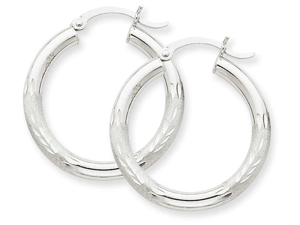 FJC Finejewelers 10k White Gold Satin and Bright-cut 3mm Round Hoop Earrings