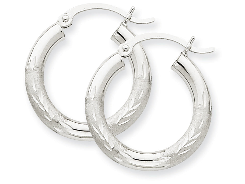 FJC Finejewelers 10k White Gold Satin and Bright-cut 3mm Round Hoop Earrings