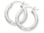 FJC Finejewelers 10k White Gold Satin and Bright-cut 3mm Round Hoop Earrings