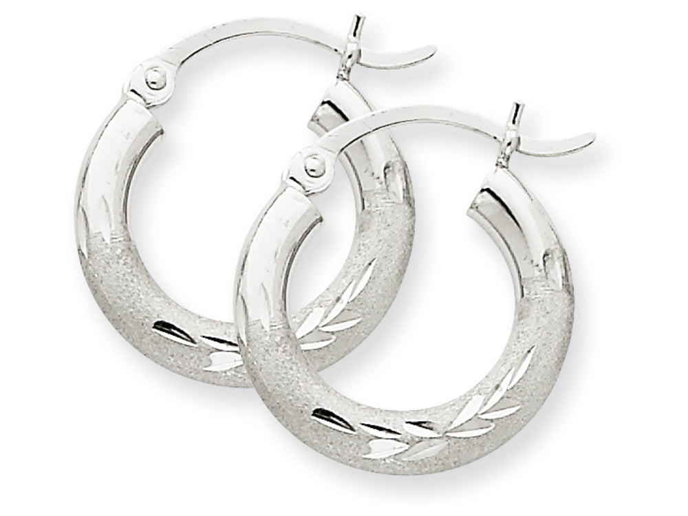 FJC Finejewelers 10k White Gold Satin and Bright-cut 3mm Round Hoop Earrings