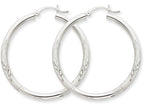 FJC Finejewelers 10k White Gold Satin and Bright-cut 3mm Round Hoop Earrings