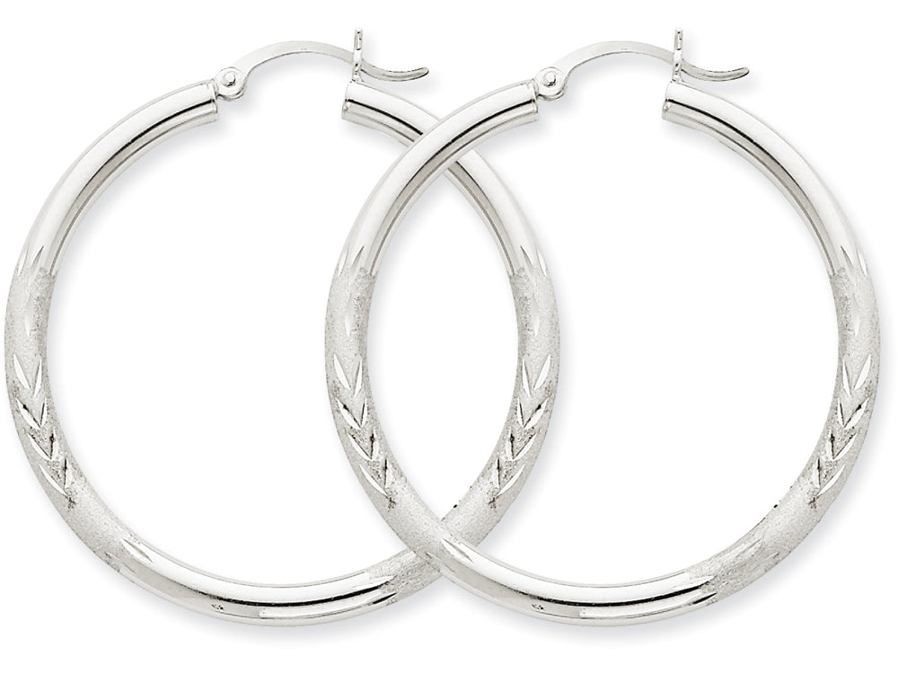 FJC Finejewelers 10k White Gold Satin and Bright-cut 3mm Round Hoop Earrings