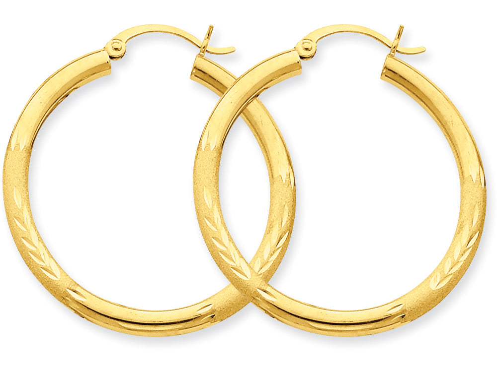 FJC Finejewelers 10k Satin and Bright-cut 3mm Round Hoop Earrings