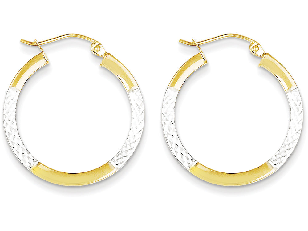 FJC Finejewelers 10k and Rhodium Bright Cut 2.5x20mm Hoop Earrings