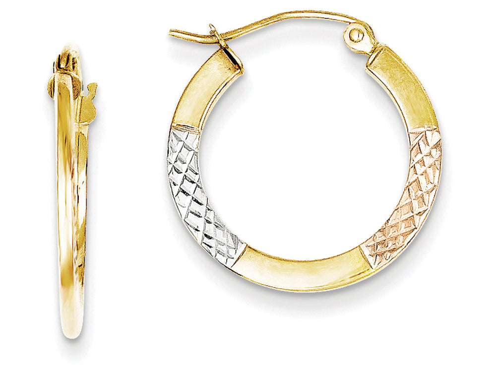 FJC Finejewelers 10k Yellow Gold with White and Rose Rhodium Bright Cut 2.5x20mm Hoop Earrings