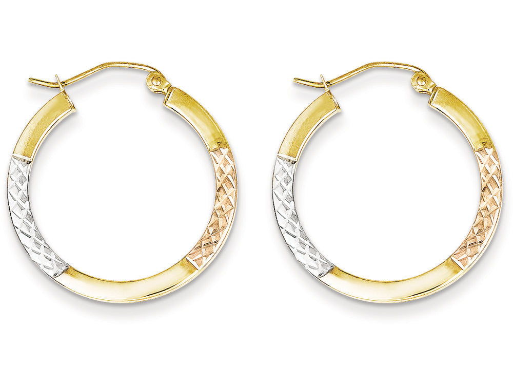 FJC Finejewelers 10k Yellow Gold with White and Rose Rhodium Bright Cut 2.5x25mm Hoop Earrings