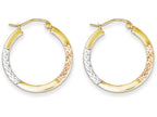 FJC Finejewelers 10k Yellow Gold with White and Rose Rhodium Bright Cut 2.5x25mm Hoop Earrings
