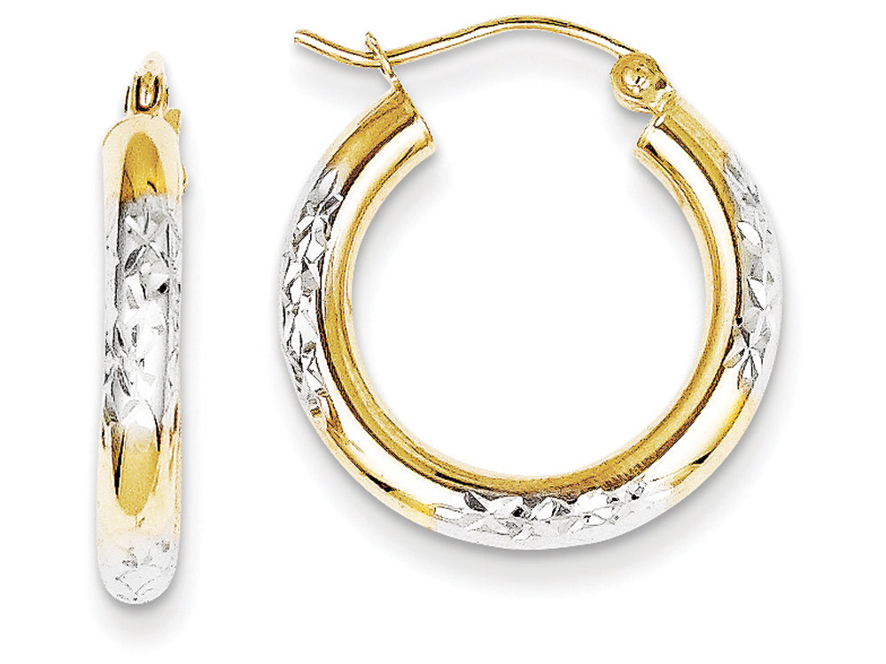FJC Finejewelers 10k and Rhodium Bright Cut 3mm Hoop Earrings