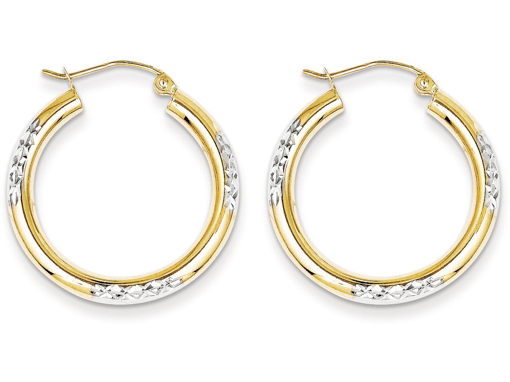 FJC Finejewelers 10k and Rhodium Bright Cut 3mm Hoop Earrings