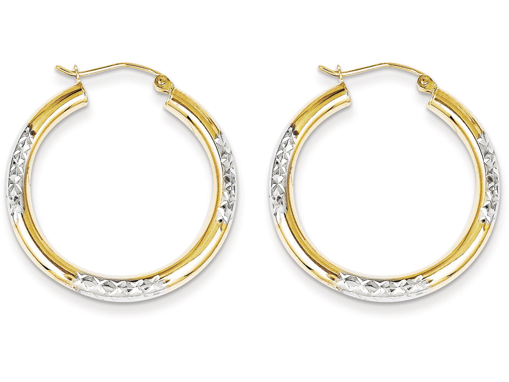 FJC Finejewelers 10k and Rhodium Bright Cut 3mm Hoop Earrings