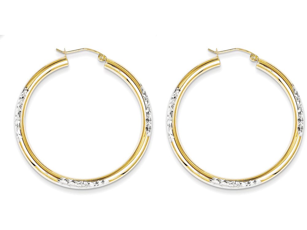 FJC Finejewelers 10k and Rhodium Bright Cut 3mm Hoop Earrings