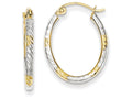 FJC Finejewelers 10k and Rhodium Bright Cut Patterned Oval Hoop Earrings