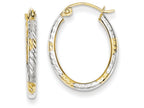 FJC Finejewelers 10k and Rhodium Bright Cut Patterned Oval Hoop Earrings