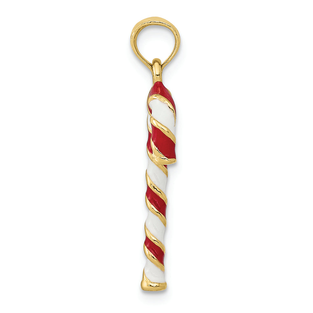 FJC Finejewelers 10k Yellow Gold 3d Candy Cane with Enamel Charm