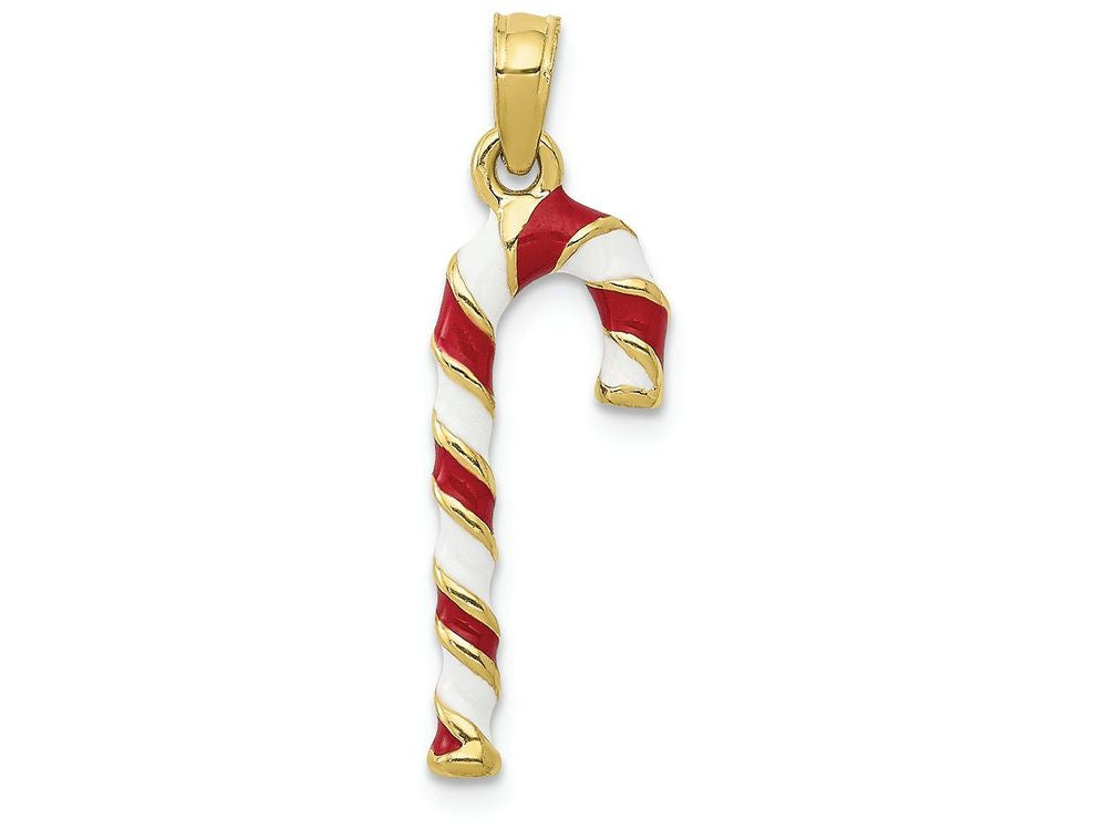 FJC Finejewelers 10k Yellow Gold 3d Candy Cane with Enamel Charm