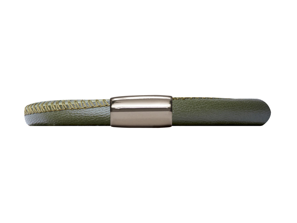 Endless Jewelry Green Leather 19cm/7.5inch Single Leather Bracelet Steel Finish