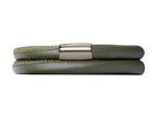 Endless Jewelry Green Leather 38cm/7.5inch Double Leather Bracelet Steel Finish