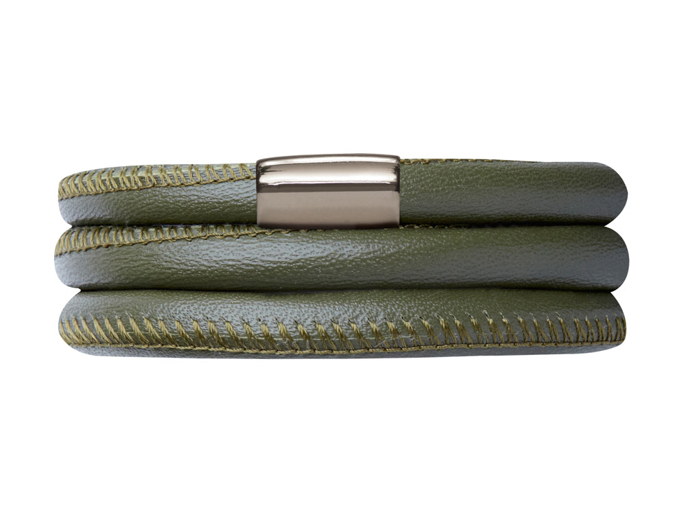 Endless Jewelry Green Leather 60cm/8.0inch Triple Leather Bracelet Steel Finish