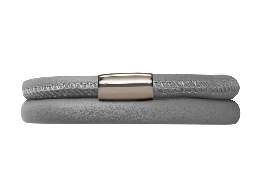 Endless Jewelry Grey Leather 38cm/7.5inch Double Leather Bracelet Steel Finish