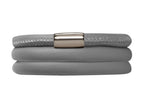 Endless Jewelry Grey Leather 57cm/7.5inch Triple Leather Bracelet Steel Finish