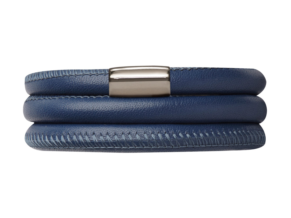 Endless Jewelry Blue Leather 57cm/7.5inch Triple Leather Bracelet Steel Finish