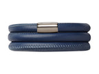 Endless Jewelry Blue Leather 57cm/7.5inch Triple Leather Bracelet Steel Finish