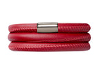 Endless Jewelry Red Leather 63cm/8.5inch Triple Leather Bracelet Steel Finish