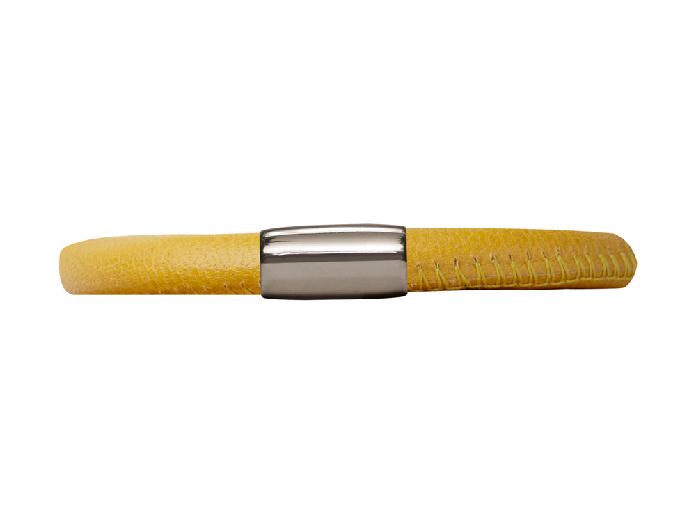 Endless Jewelry Yellow Leather 20cm/8.0inch Single Leather Bracelet Steel Finish