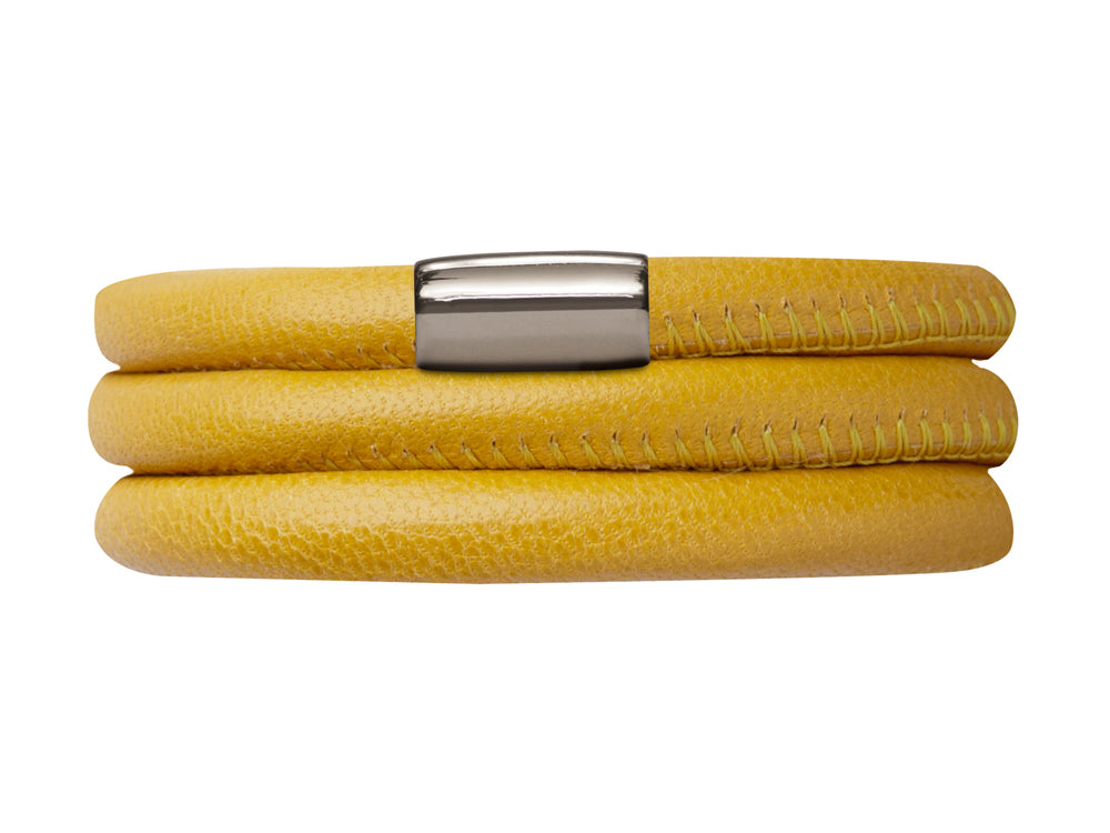 Endless Jewelry Yellow Leather 60cm/8.0inch Triple Leather Bracelet Steel Finish